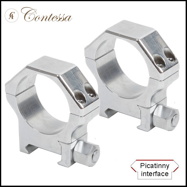 Contessa Shiny Chromed Steel Picatinny Rings - 30mm (8mm BH)